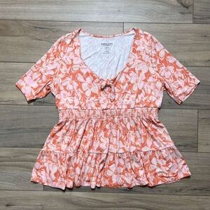 Torrid Womens Super Soft Jersey Tie Front Babydoll Top Size 1 Orange Pink